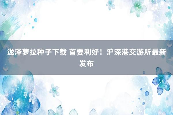 泷泽萝拉种子下载 首要利好！沪深港交游所最新发布