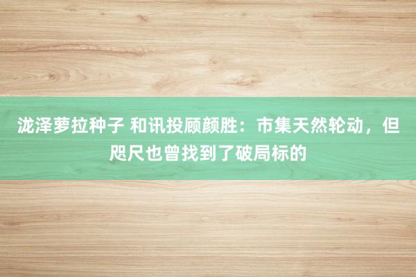 泷泽萝拉种子 和讯投顾颜胜：市集天然轮动，但咫尺也曾找到了破局标的